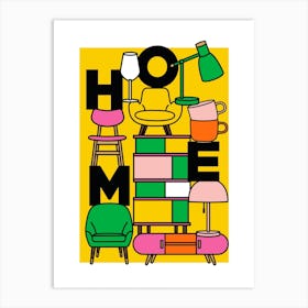Colourful Retro Home Sweet Home Classic Furniture Art Print Art Print