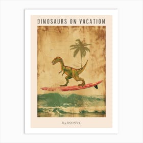 Vintage Baryonyx Dinosaur On A Surf Board 4 Poster Art Print