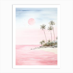 Watercolour Of Pink Sands Beach   Harbour Island Bahamas 2 Art Print