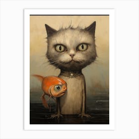 Cat With Fish 1 Art Print