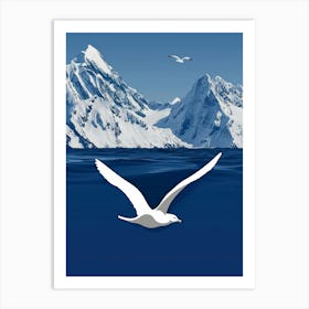 Seagull Flying Over Mountains Art Print