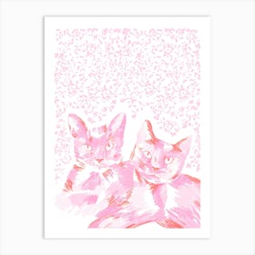 Pink Cats ditsy background Art Print