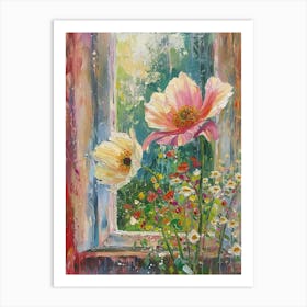 Anemone Flowers On A Cottage Window 3 Art Print