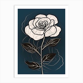 Line Art Roses Flowers Illustration Neutral 2 Art Print