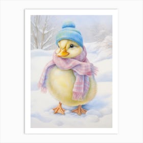 Winter Duckling In A Scarf Pencil Illustration 2 Art Print