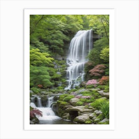 Waterfall In The Japanese Garden Art Print