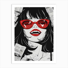 Girl In Red Sunglasses 1 Art Print