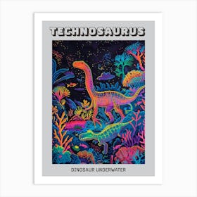 Neon Underwater Dinosaurs 2 Poster Art Print