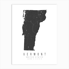Vermont Mono Black And White Modern Minimal Street Map Art Print