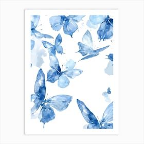 Blue Watercolor Butterflies Art Print