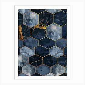 Blue And Gold Marble Pattern Art Print