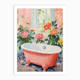 A Bathtube Full Of Peony In A Bathroom 3 Art Print