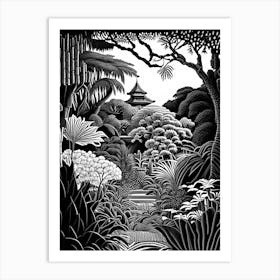 Shanghai Botanical Garden, 1, China Linocut Black And White Vintage Art Print