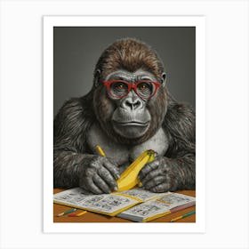 Gorilla In Glasses 2 Art Print