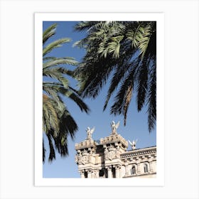 Green Palm Leaves On Barcelona Historical Building Art Print