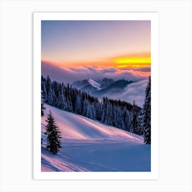 Mayrhofen, Austria Sunrise Skiing Poster Art Print