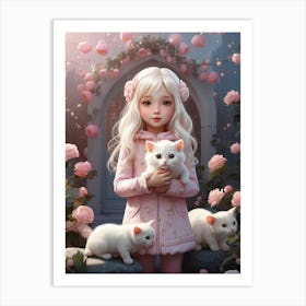 Little Girl With Kittens 2 Art Print