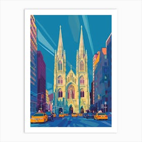 St Patricks Cathedral New York Colourful Silkscreen Illustration 4 Art Print