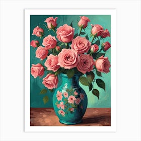 Pink Roses In A Vase Art Print