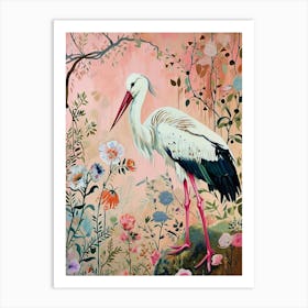 Floral Animal Painting Stork 2 Art Print