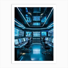 Cyber Industrial Automation Control Room With Sleek Ergonomic Workstations Translucent Holographic (6) 1 Art Print