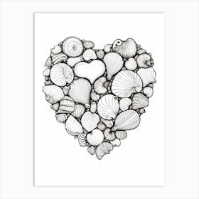Minimalist Black & White Shell Line Drawing Heart 4 Art Print