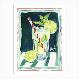 Mojito Cocktail Art Kitchen Pink Blue Art Print