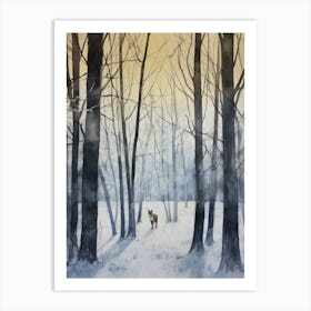 Winter Watercolour Coyote 1 Art Print