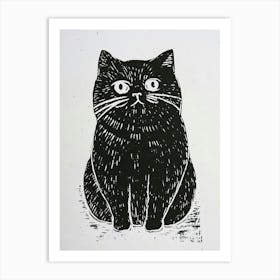 Scottish Fold Cat Linocut Blockprint 1 Art Print