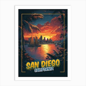 San Diego, California - Vintage Style Poster Art Print