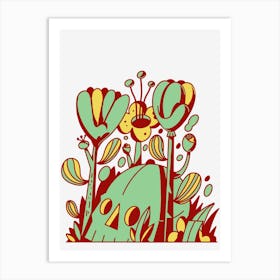 flower and skull -light green- Art Print