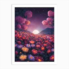 Flowers In The Night Sky Affiche