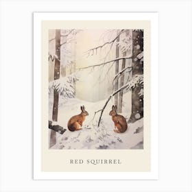 Winter Watercolour Red Squirrel 3 Poster Art Print