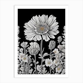 Desert Marigold Wildflower Linocut 2 Art Print