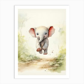 Elephant Painting Running Watercolour 3 Art Print