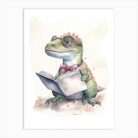 Smart Baby T Rex Dinosaur Wearing Glasses Watercolour Illustration 4 Art Print