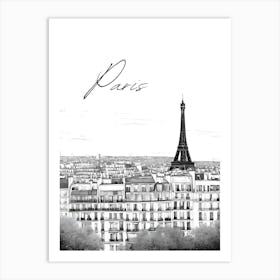 Paris Eiffel Tower, Black And White Cityscape Art Print