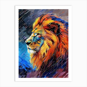 Asiatic Lion Facing A Storm Fauvist Painting 4 Art Print
