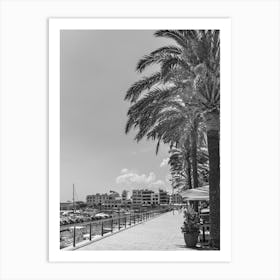 Palm Trees On The Promenade Mallorca Cala Millor Black White Art Print