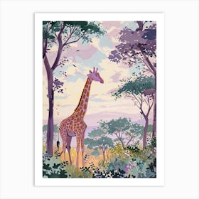 Giraffes By The Tress Illustration 4 Art Print