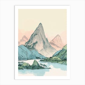 Mount Kanlaon Philippines Color Line Drawing (4) Art Print