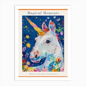 Unicorn Painted Portrait Floral Rainbow 2 Poster Art Print