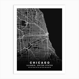 Chicago Illinois USA Black Map Art Print