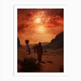 Woman roaming a cosmic desert 1 Art Print