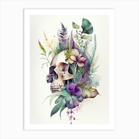 Skull With Watercolor Effects 2 Botanical Art Print