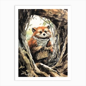Storybook Animal Watercolour Red Panda 1 Art Print