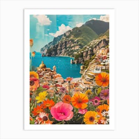 Positano   Floral Retro Collage Style 3 Art Print