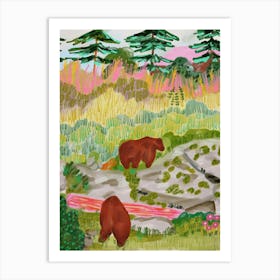 Brown Bears In The Forest 1 Art Print