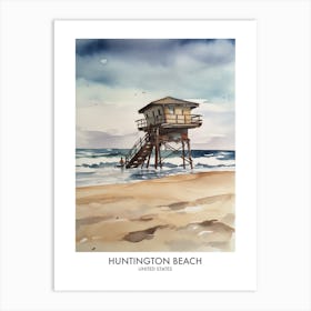 Huntington Beach 3 Watercolour Travel Poster Art Print