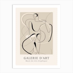 Galerie D'Art Abstract Line Art Figure Neutrals 6 Art Print
